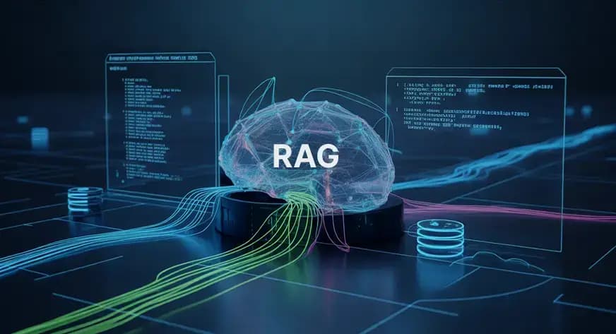 Illustration of Retrieval-Augmented Generation (RAG) brain processing documents