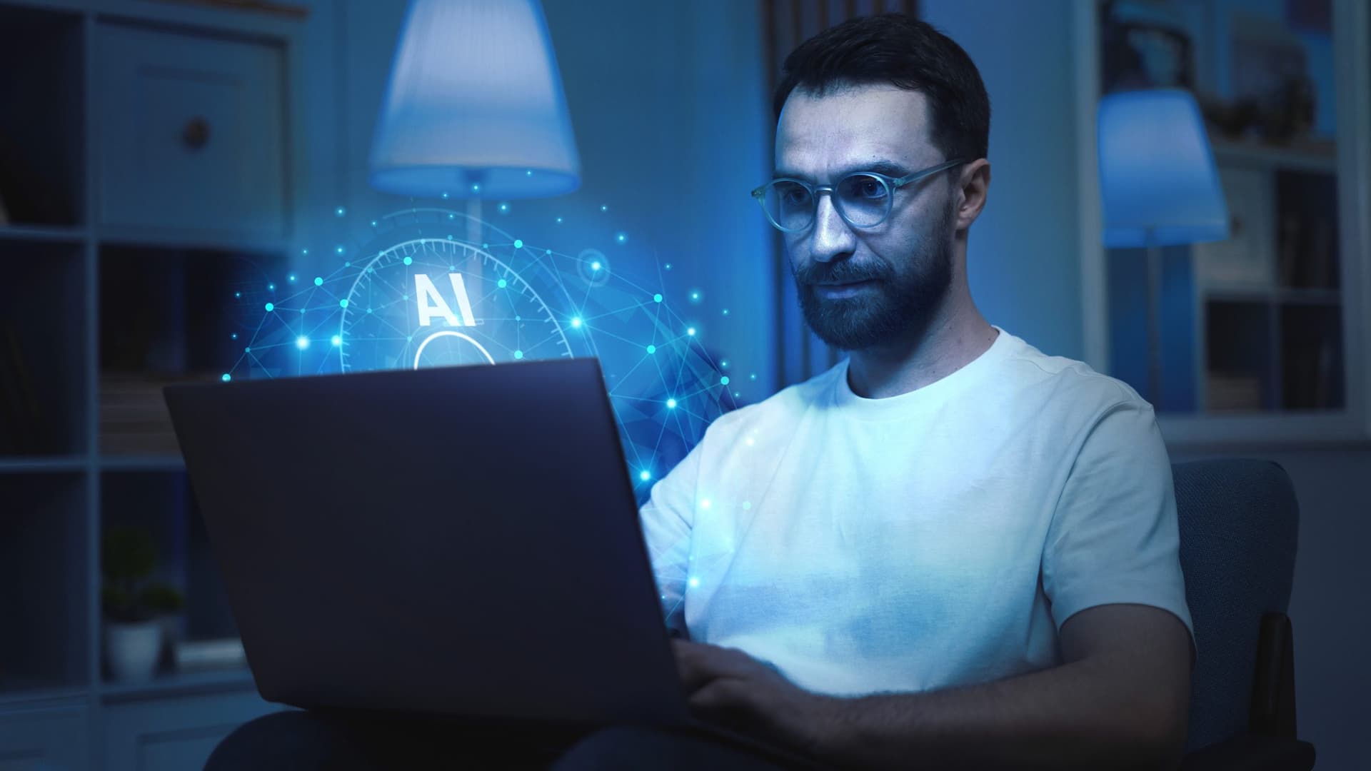 A man working on the laptop