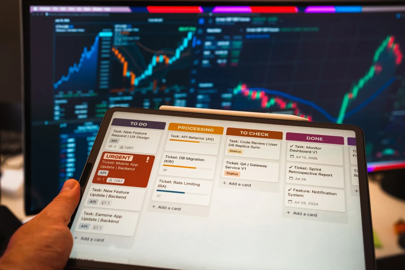 Tablet with a task management app used to plan an automation rollout