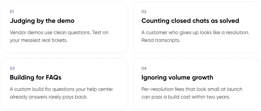 Four common mistakes when choosing a customer service chatbot or custom AI agent