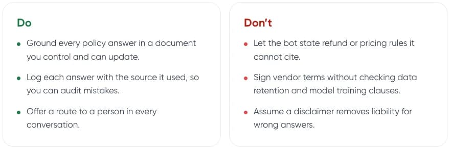 Dos and don’ts for limiting chatbot liability