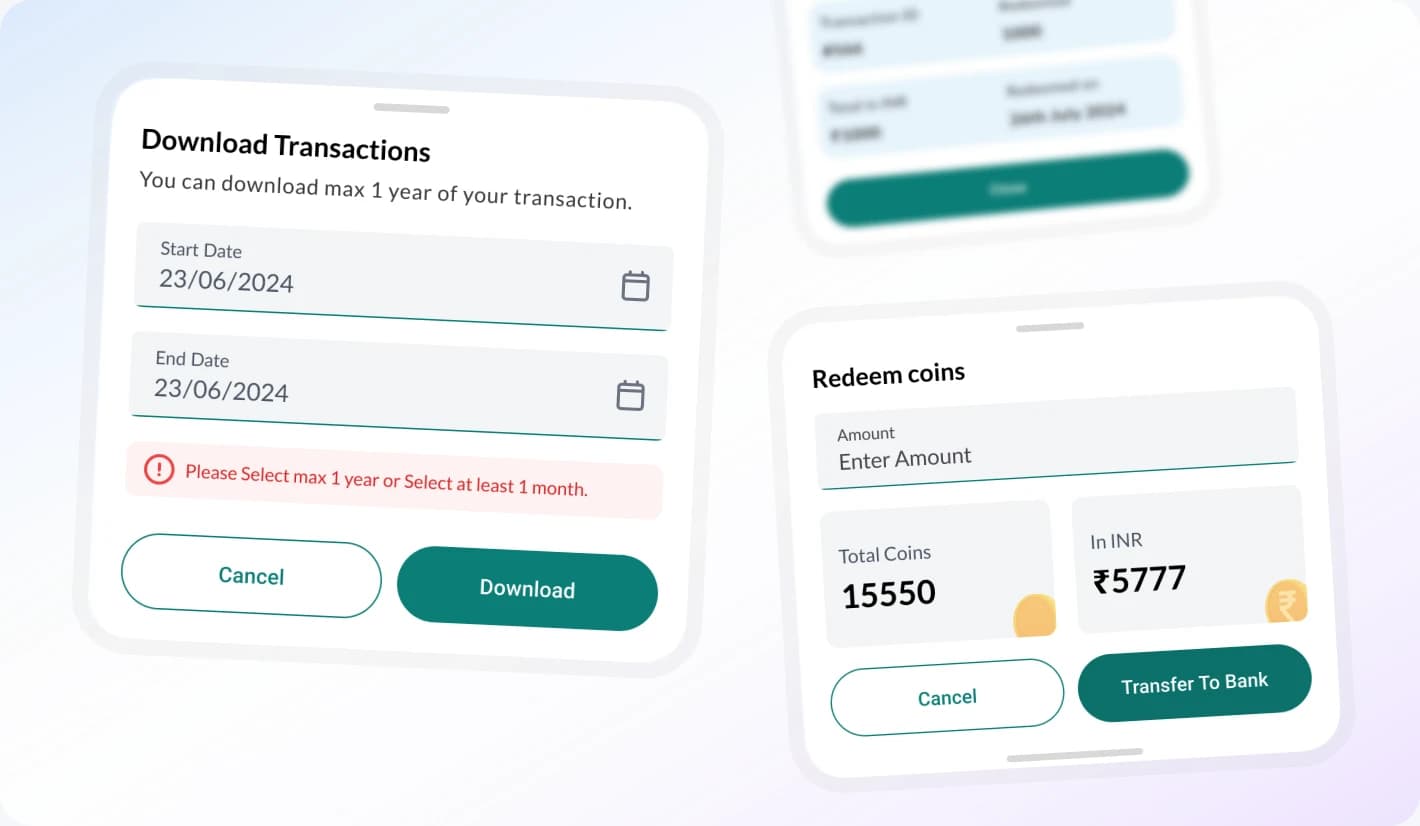 DocPharma download transactions and redeem coins mockups on a purple gradient background