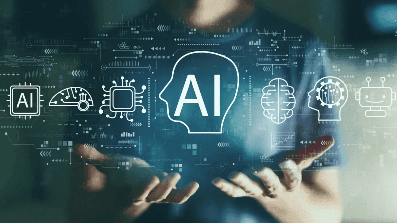 A girl holding the view of AI model