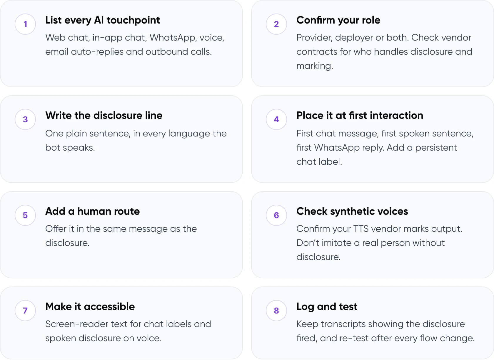 Eight-step checklist to make a customer service chatbot Article 50 compliant