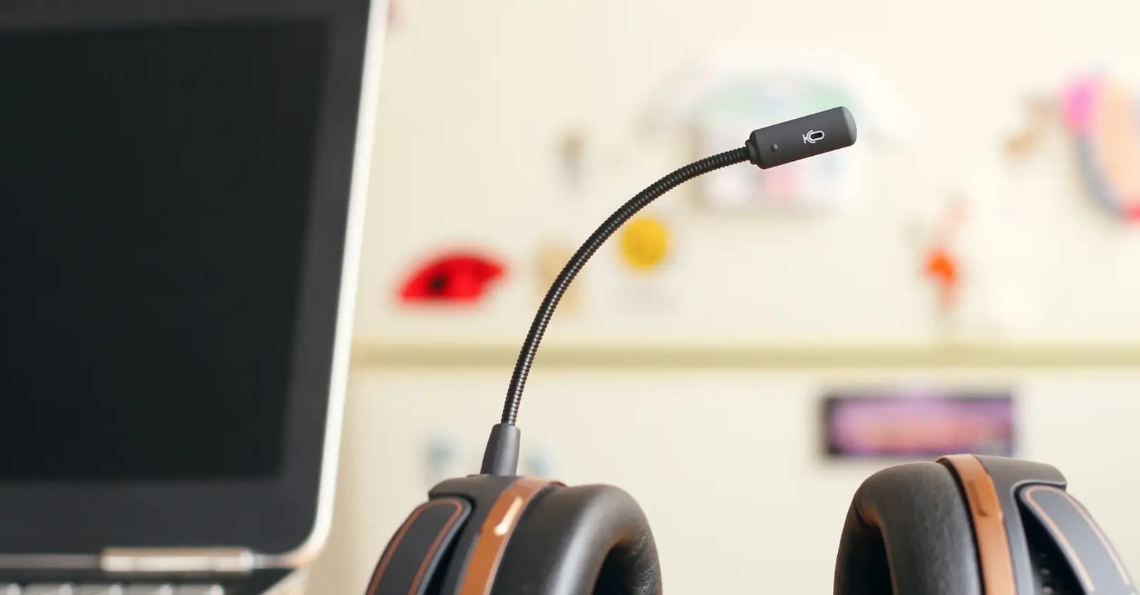 Support headset resting beside a laptop