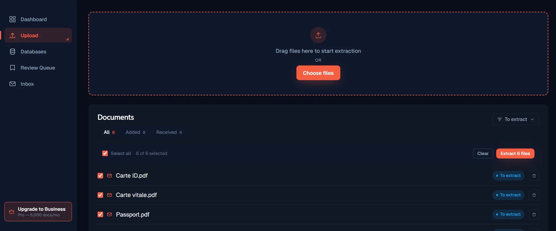 DataXtrak document upload