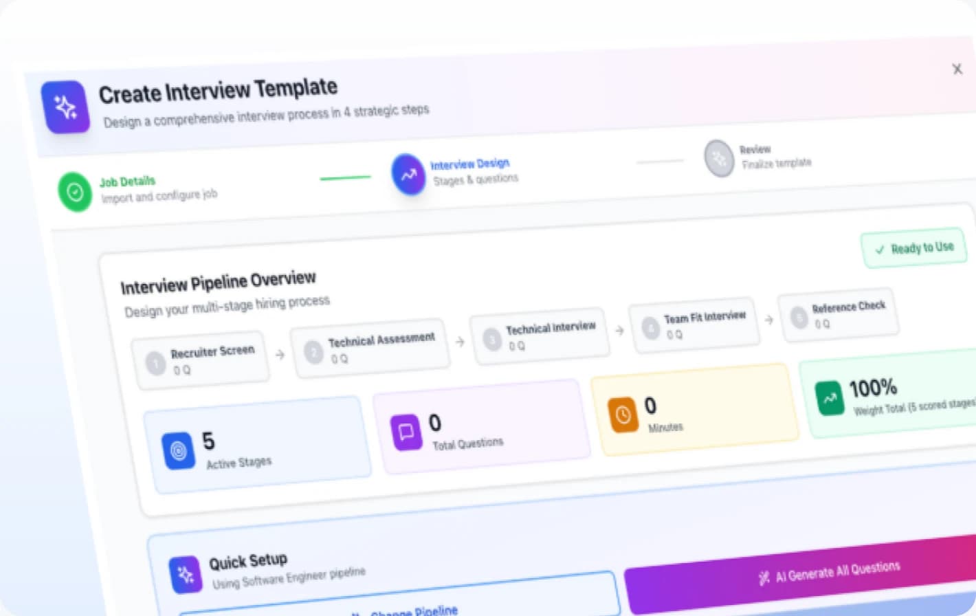Interviewfy interview pipeline overview with question and evaluation cards