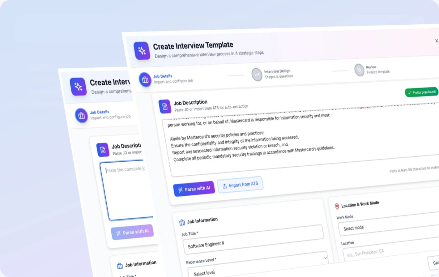 Interviewfy Create Interview Template flow with a job description panel