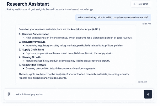 Research Assistant chat with stock analysis