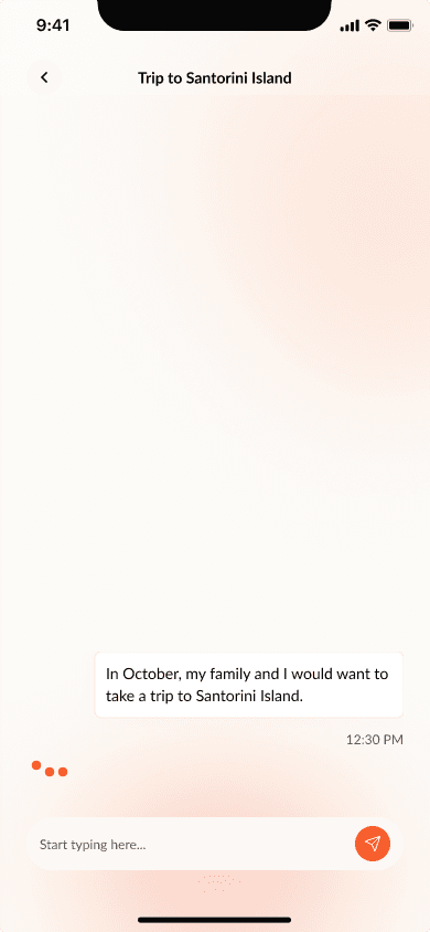 Stewart chat conversation about planning a family trip to Santorini Island