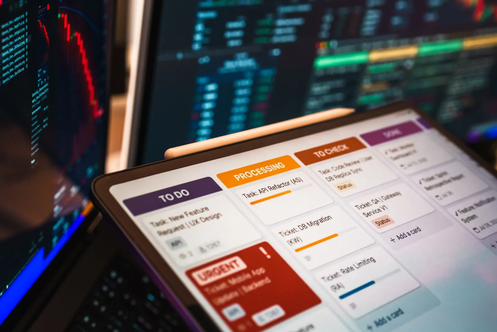 Customer service automation tasks sorted on a support ticket board