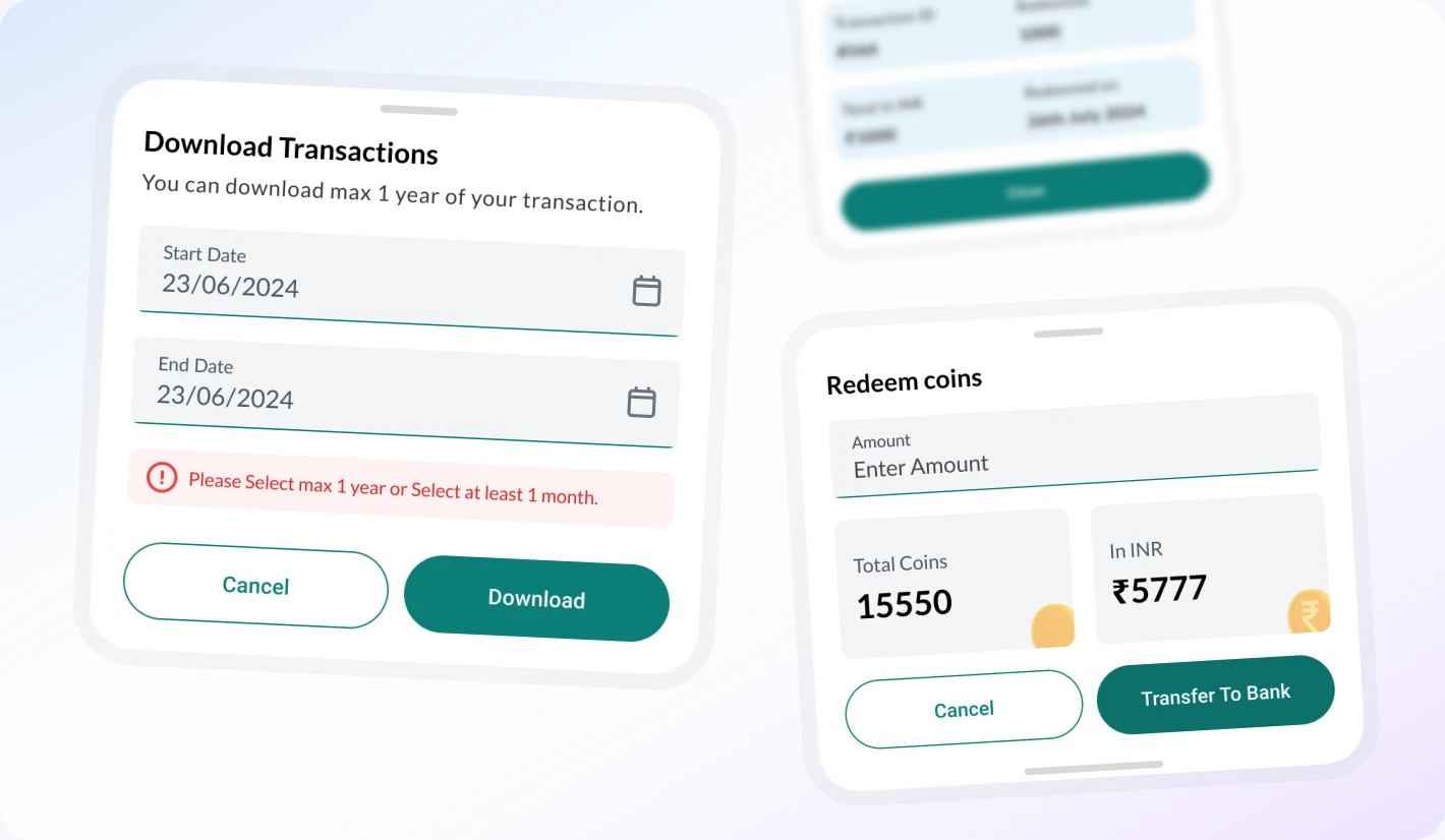DocPharma download transactions and redeem coins mockups on a purple gradient background