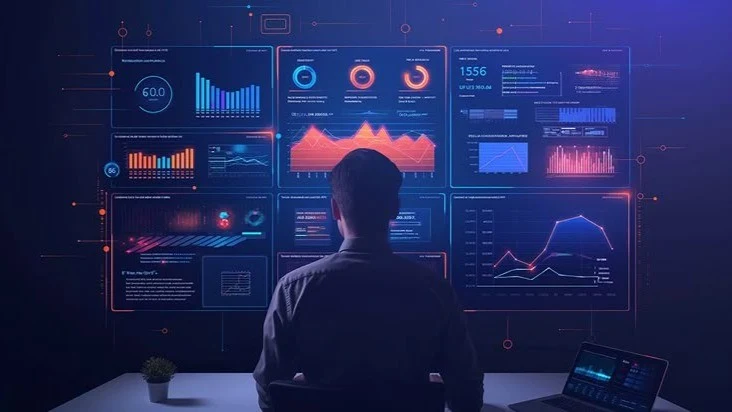 AI-powered marketing analytics dashboard with charts and data visualizations
