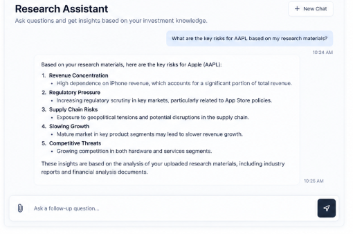 Research Assistant chat with stock analysis
